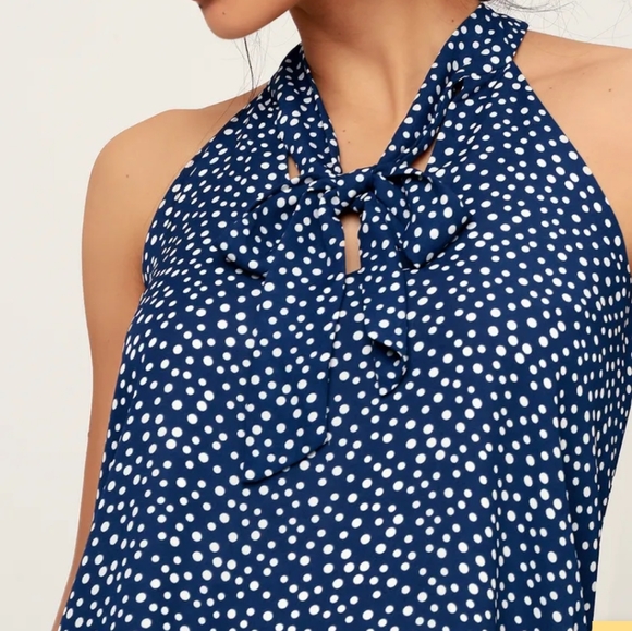Lulu's Navy Blue Polka Dot Tie-Neck Sleeveless Top - Picture 2 of 4
